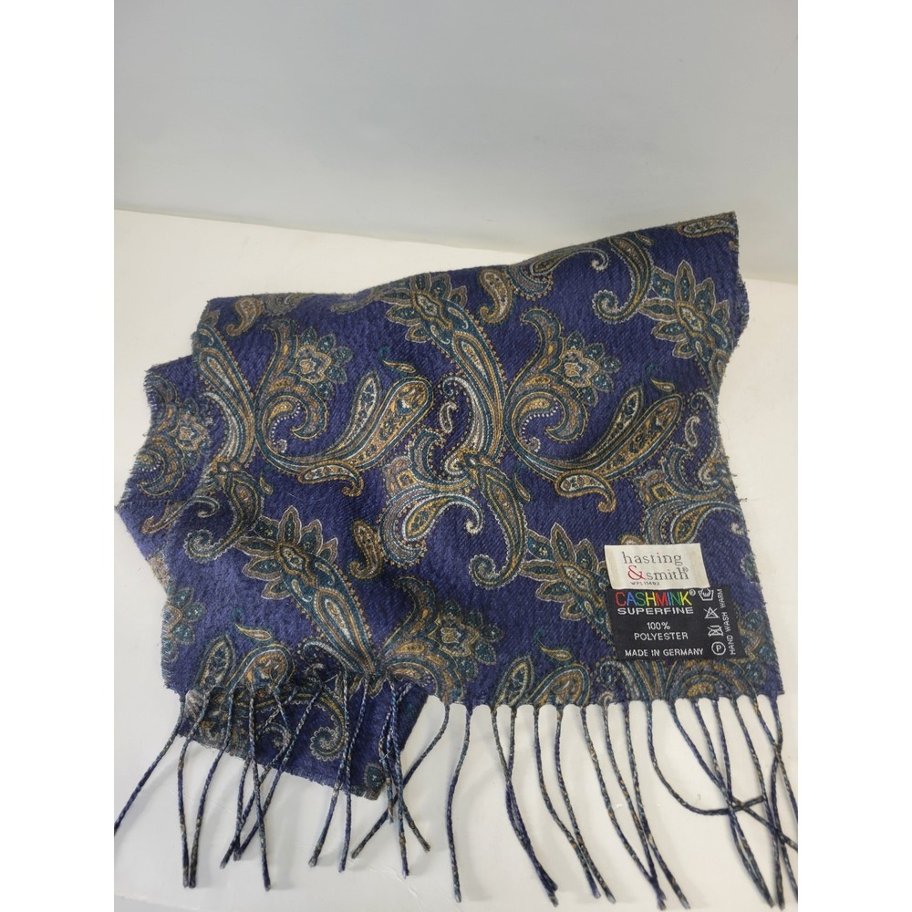 Vtg Hastings & Smith Cashmink Paisley‎ Scarf Fringe Made in Germany 11x52